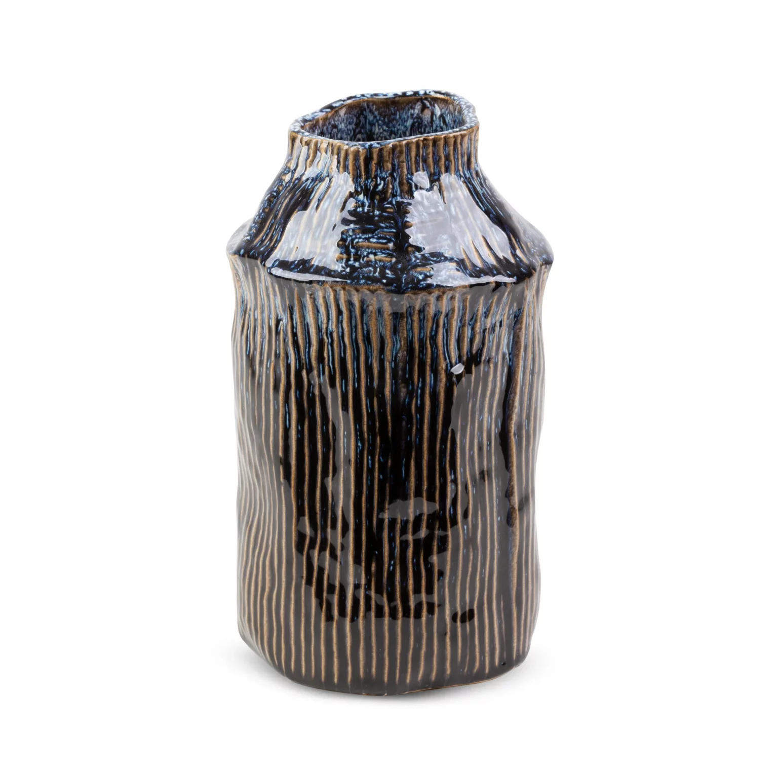 Wazon ceramiczny granatowo-beżowy o nieregularnym kształcie w stylu boho średnica 16x27 cm ALDA