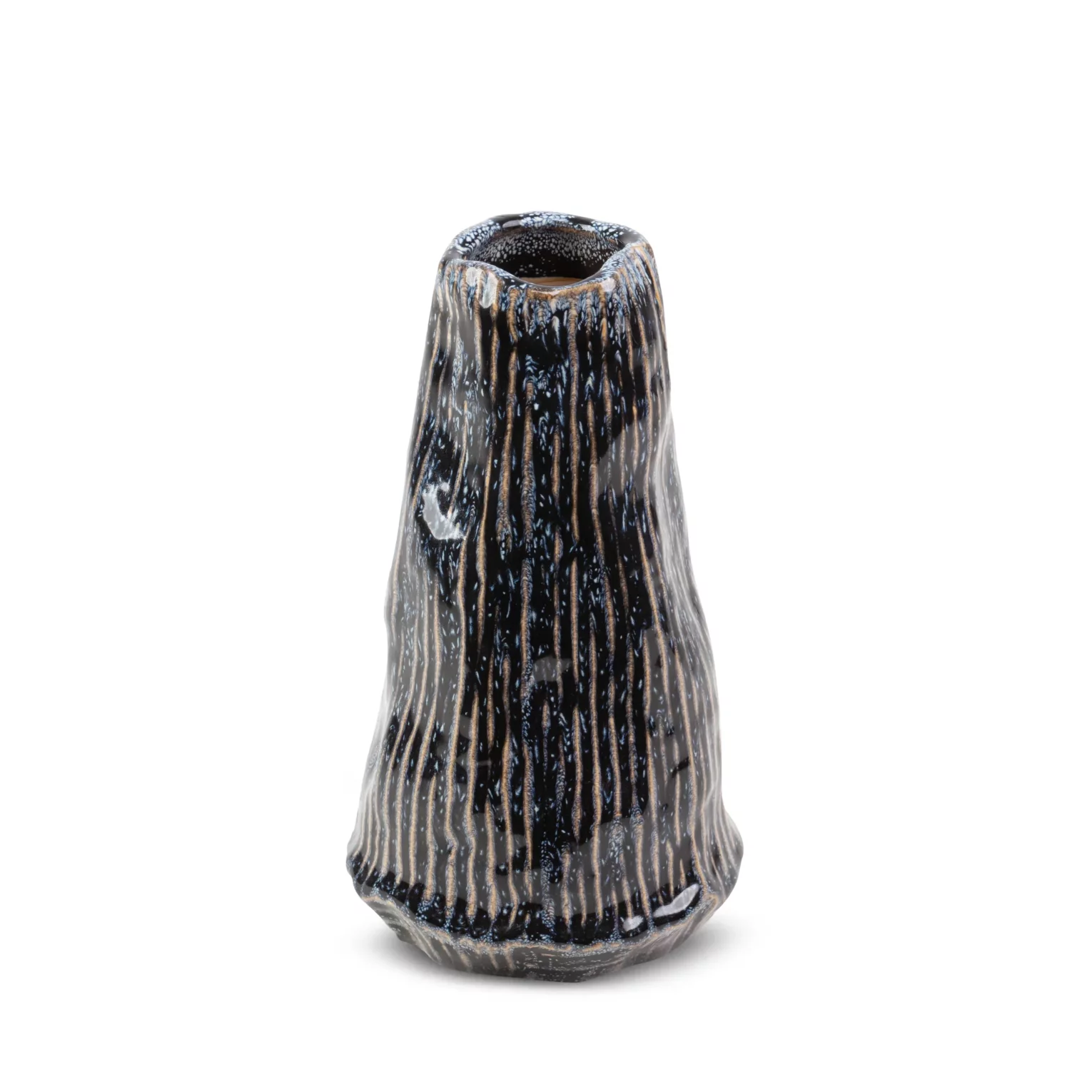 Wazon ceramiczny granatowo-beżowy o nieregularnym kształcie w stylu boho średnica 12x20 cm ALDA