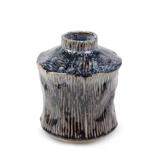 Wazon ceramiczny granatowo-beżowy o nieregularnym kształcie w stylu boho średnica 17x20 cm ALDA