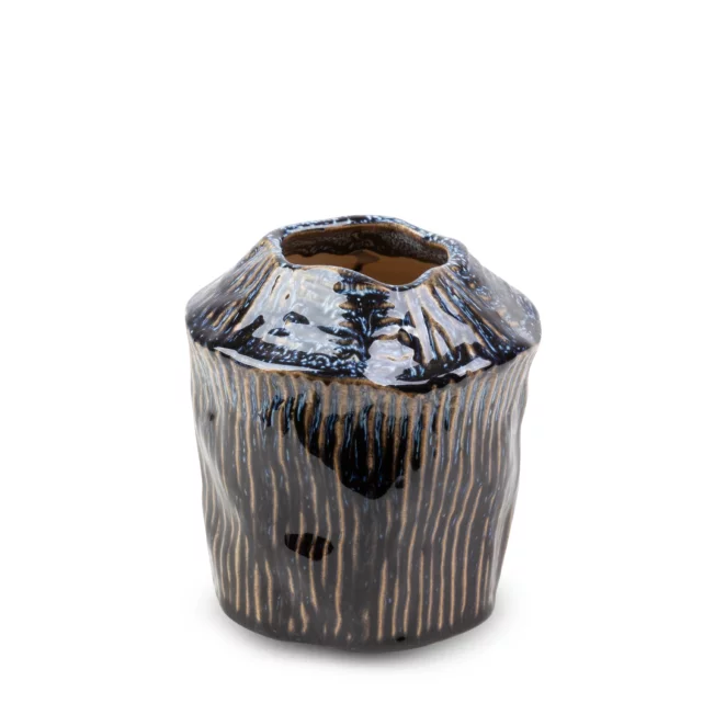 Wazon ceramiczny granatowo-beżowy o nieregularnym kształcie w stylu boho średnica 13x14 cm ALDA
