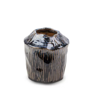 Wazon ceramiczny granatowo-beżowy o nieregularnym kształcie w stylu boho średnica 13x14 cm ALDA