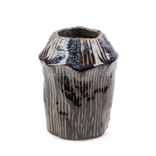 Wazon ceramiczny granatowo-beżowy o nieregularnym kształcie w stylu boho średnica 16x21 cm ALDA