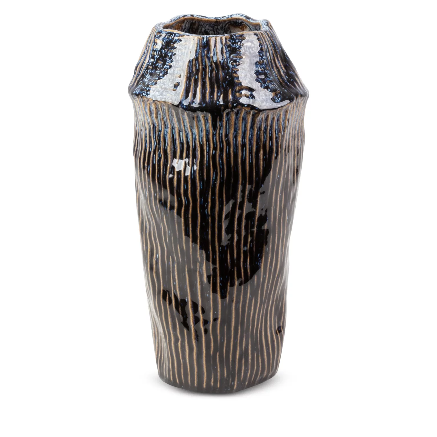 Wazon ceramiczny granatowo-beżowy o nieregularnym kształcie w stylu boho średnica 16x32 cm ALDA