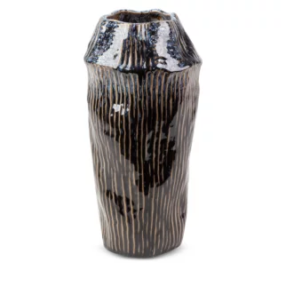Wazon ceramiczny granatowo-beżowy o nieregularnym kształcie w stylu boho średnica 16x32 cm ALDA
