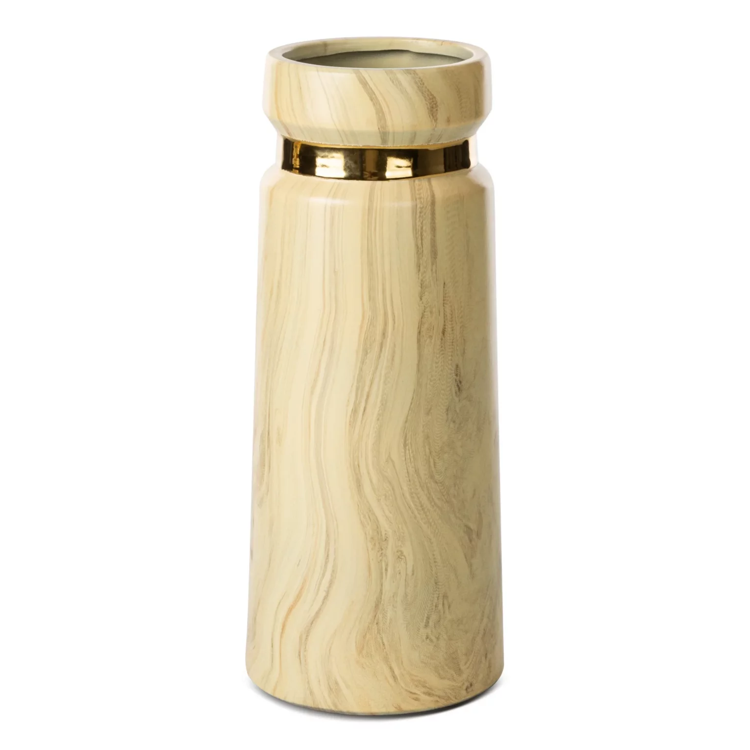 Wazon ceramiczny beżowo-złoty o nowoczesnym kształcie i marmurowej strukturze  średnica 12x30 cm  ALIZA