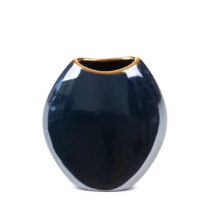 Wazon ceramiczny granatowo-złoty  o lśniącej powierzchni ze złotym detalem 14x7x16 cm AMORA 1