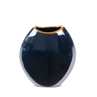 Wazon ceramiczny granatowo-złoty  o lśniącej powierzchni ze złotym detalem 14x7x16 cm AMORA 1