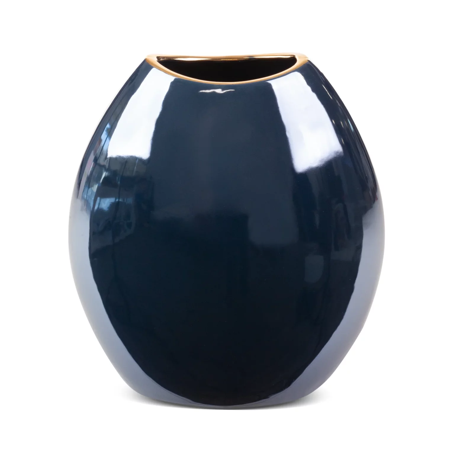 Wazon ceramiczny granatowo-złoty  o lśniącej powierzchni ze złotym detalem 22x12x25 cm AMORA 1
