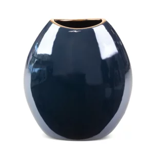 Wazon ceramiczny granatowo-złoty  o lśniącej powierzchni ze złotym detalem 22x12x25 cm AMORA 1