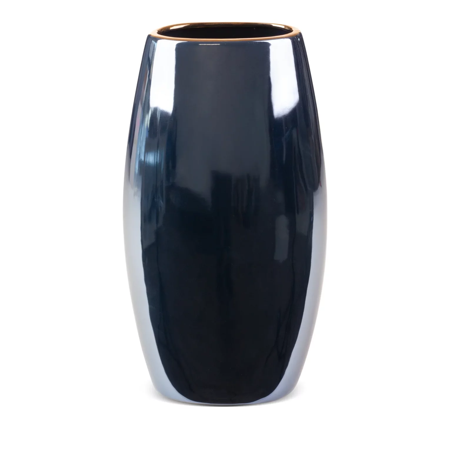 Wazon ceramiczny granatowo-złoty  o lśniącej powierzchni ze złotym detalem 19x12x35 cm AMORA 1