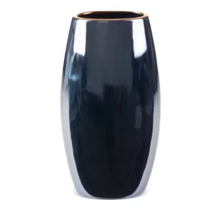 Wazon ceramiczny granatowo-złoty  o lśniącej powierzchni ze złotym detalem 19x12x35 cm AMORA 1