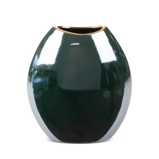 Wazon ceramiczny zielono-złoty o lśniącej powierzchni 18x9x20 cm AMORA 2