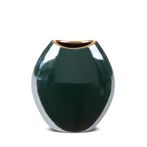 Wazon ceramiczny zielono-złoty o lśniącej powierzchni 14x7x16 cm AMORA 2