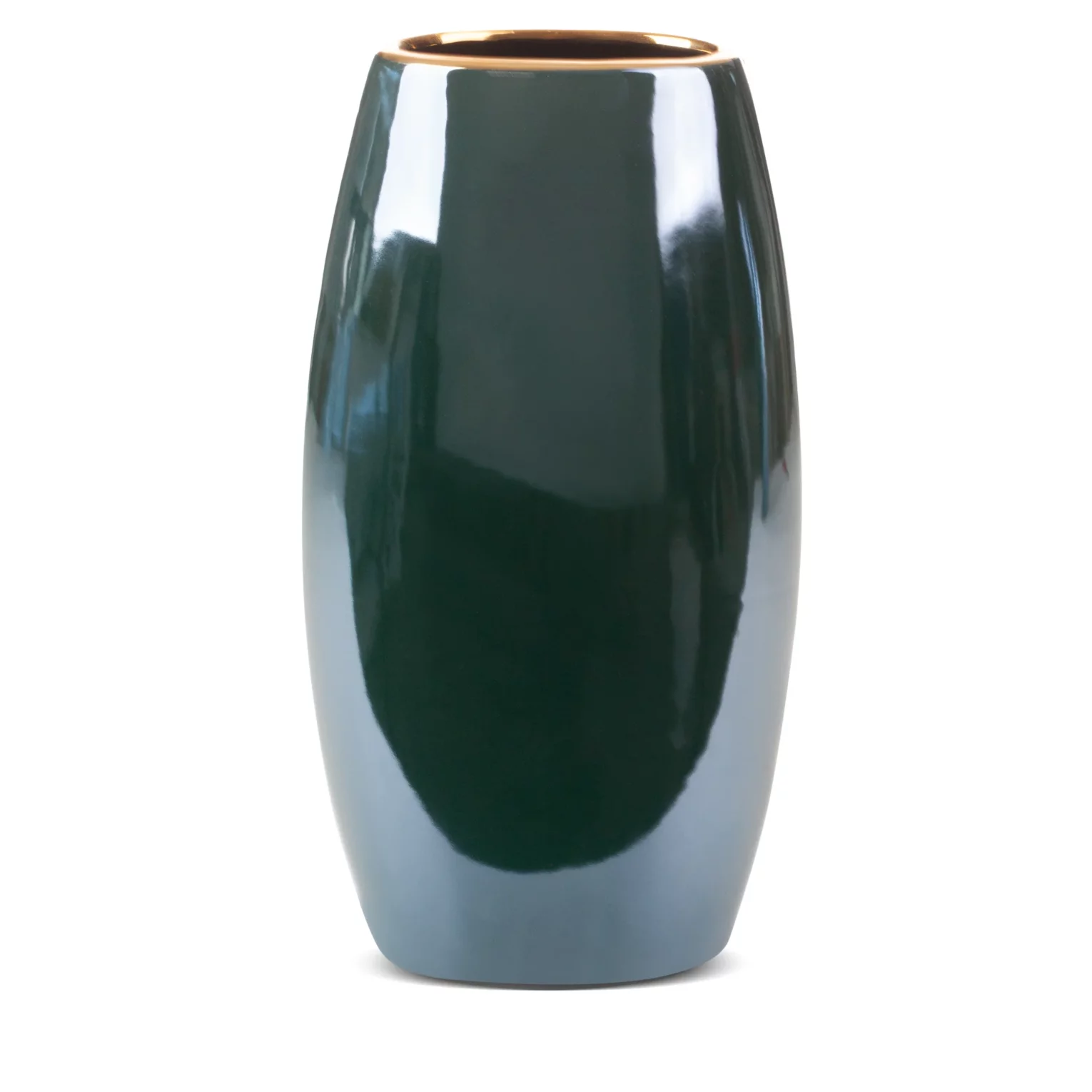 Wazon ceramiczny zielono-złoty o lśniącej powierzchni 19x12x35 cm AMORA 2