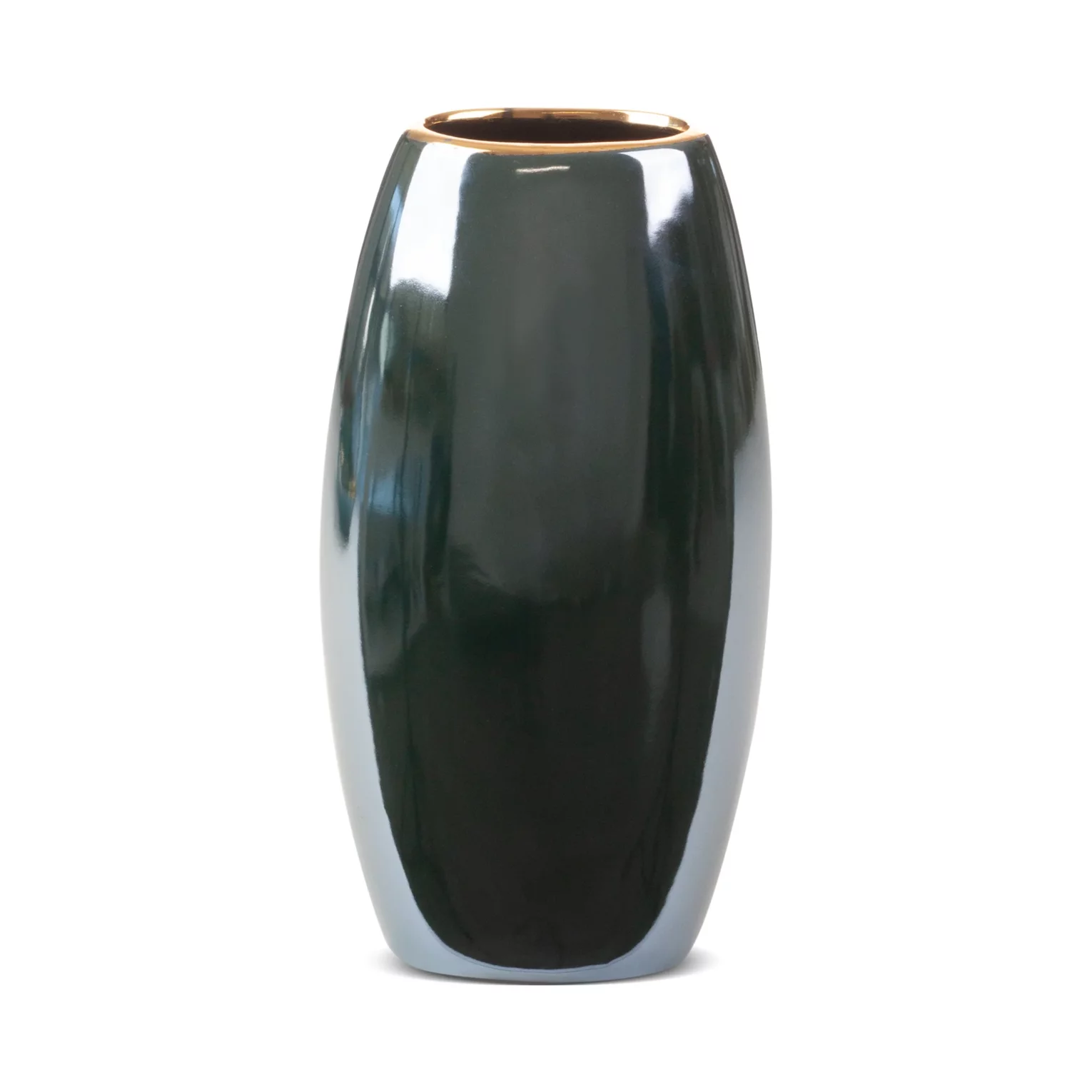 Wazon ceramiczny zielono-złoty o lśniącej powierzchni 13x9x25 cm AMORA 2