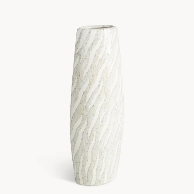 Wazon ceramiczny biało popielaty o dekoracyjnej strukturze 15x43 cm ADA