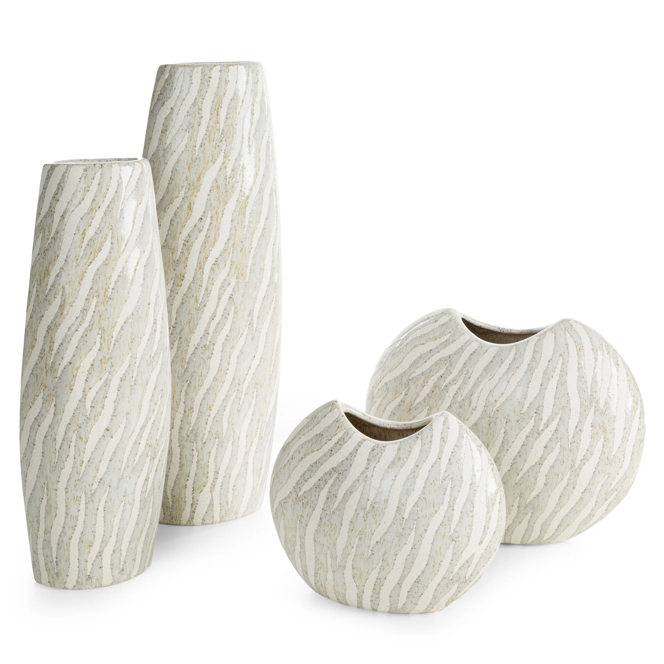 Wazon ceramiczny biało popielaty o dekoracyjnej strukturze 15x43 cm ADA