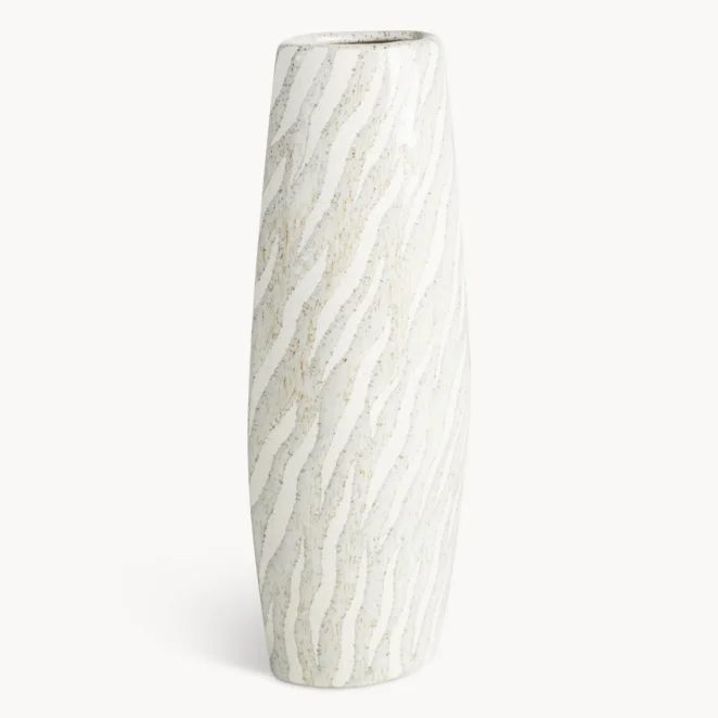 Wazon ceramiczny biało popielaty o dekoracyjnej strukturze 13x35 cm ADA