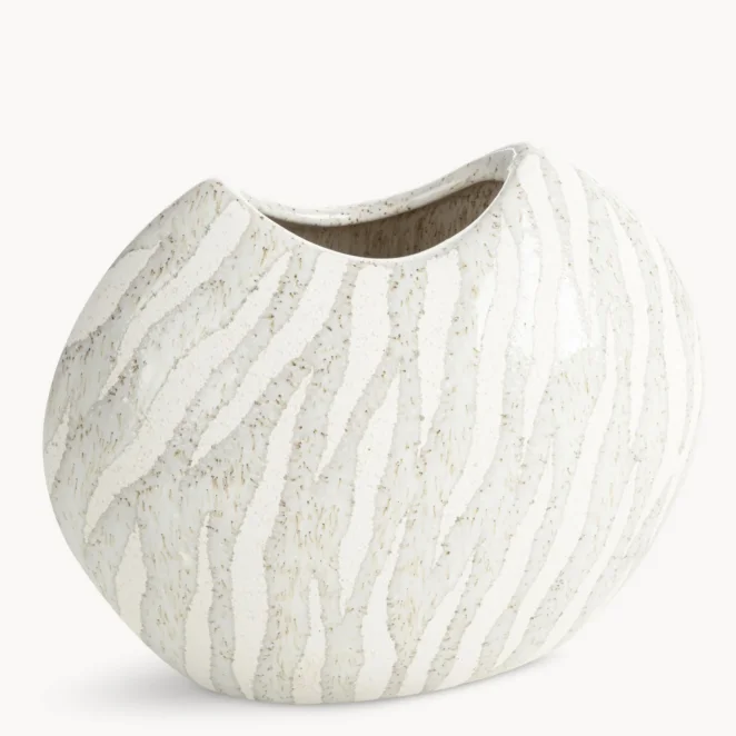 Wazon ceramiczny biało popielaty o dekoracyjnej strukturze 20x17 cm ADA