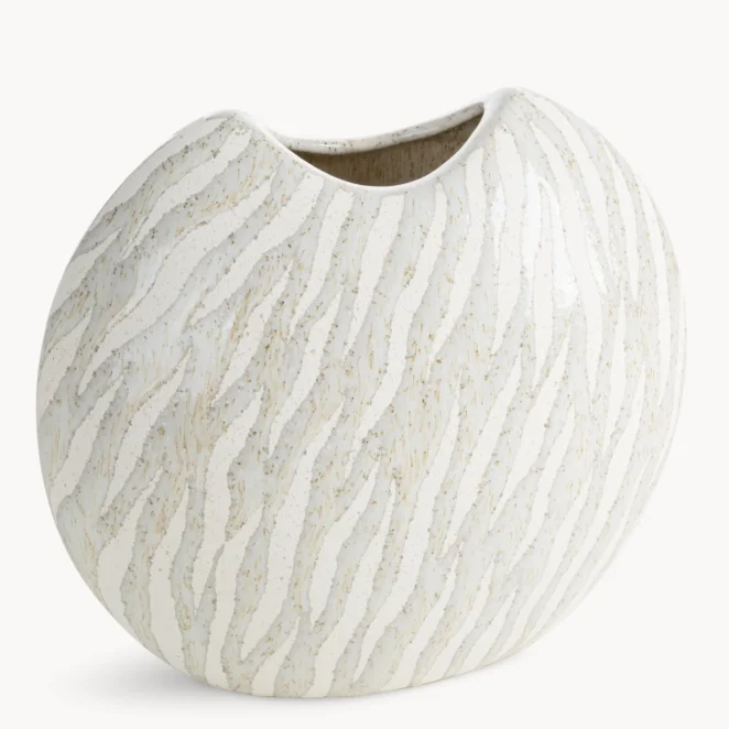 Wazon ceramiczny biało popielaty o dekoracyjnej strukturze 26x21 cm ADA