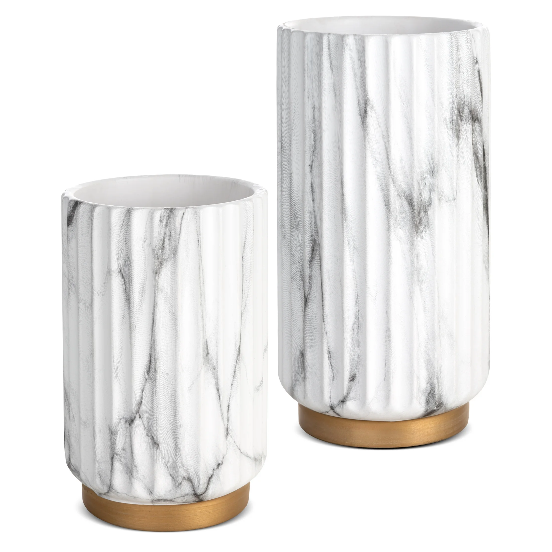 Wazon ceramiczny biało-popielaty zdobiony marmurkowym wzorem średnica 14x26 cm NESSY