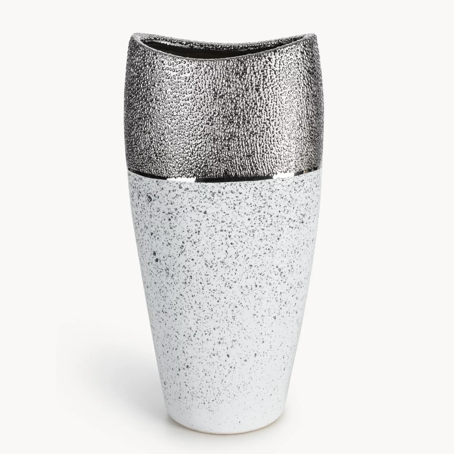 Wazon ceramiczny biało-srebrny zdobiony imitacją granitu 20x14x40 cm MILO