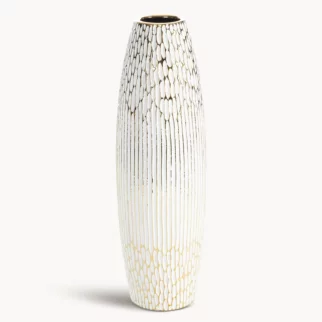 Wazon ceramiczny biało, złoty o ozdobnej fakturze 15x50 cm ANDREA