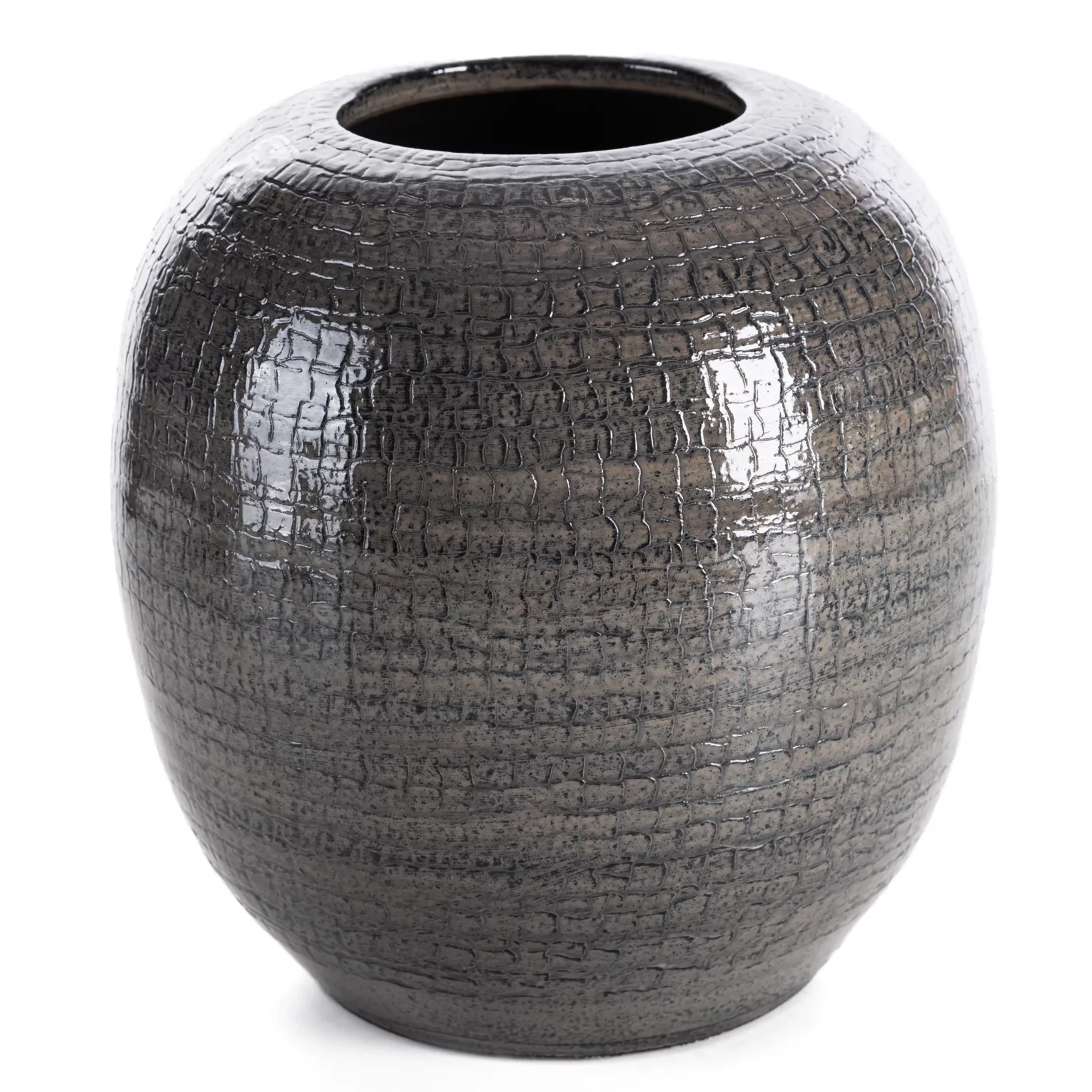 Wazon ceramiczny ciemnoszary dekoracyjny z subtelnym wytłaczanym wzorem średnica 22x22 cm