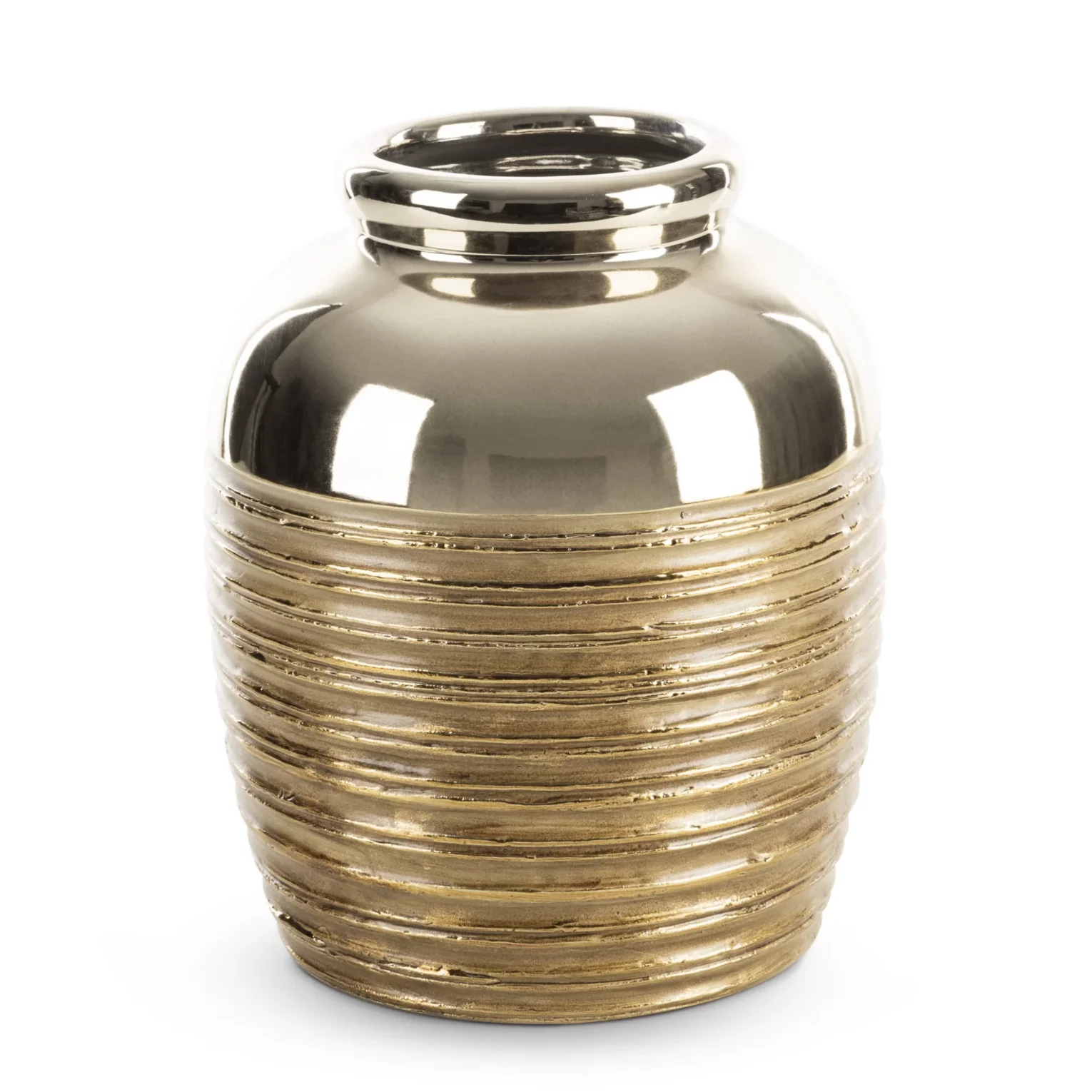 Wazon  ceramiczny złoty ze żłobieniami średnica 20x25 cm DORI