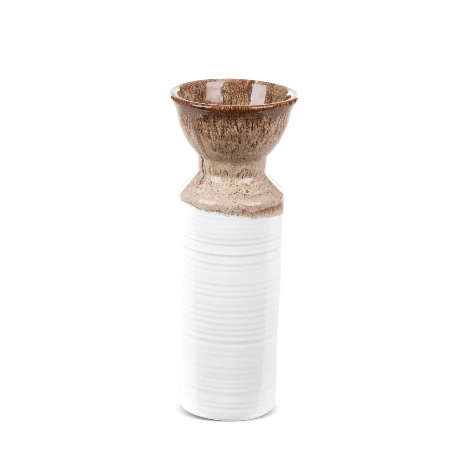 Wazon ceramiczny biało-brązowy  z wytłaczanym wzorem średnica 10x25 cm ERINA