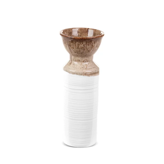 Wazon ceramiczny biało-brązowy  z wytłaczanym wzorem średnica 10x25 cm ERINA