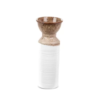 Wazon ceramiczny biało-brązowy z wytłaczanym wzorem średnica 10x25 cm ERINA