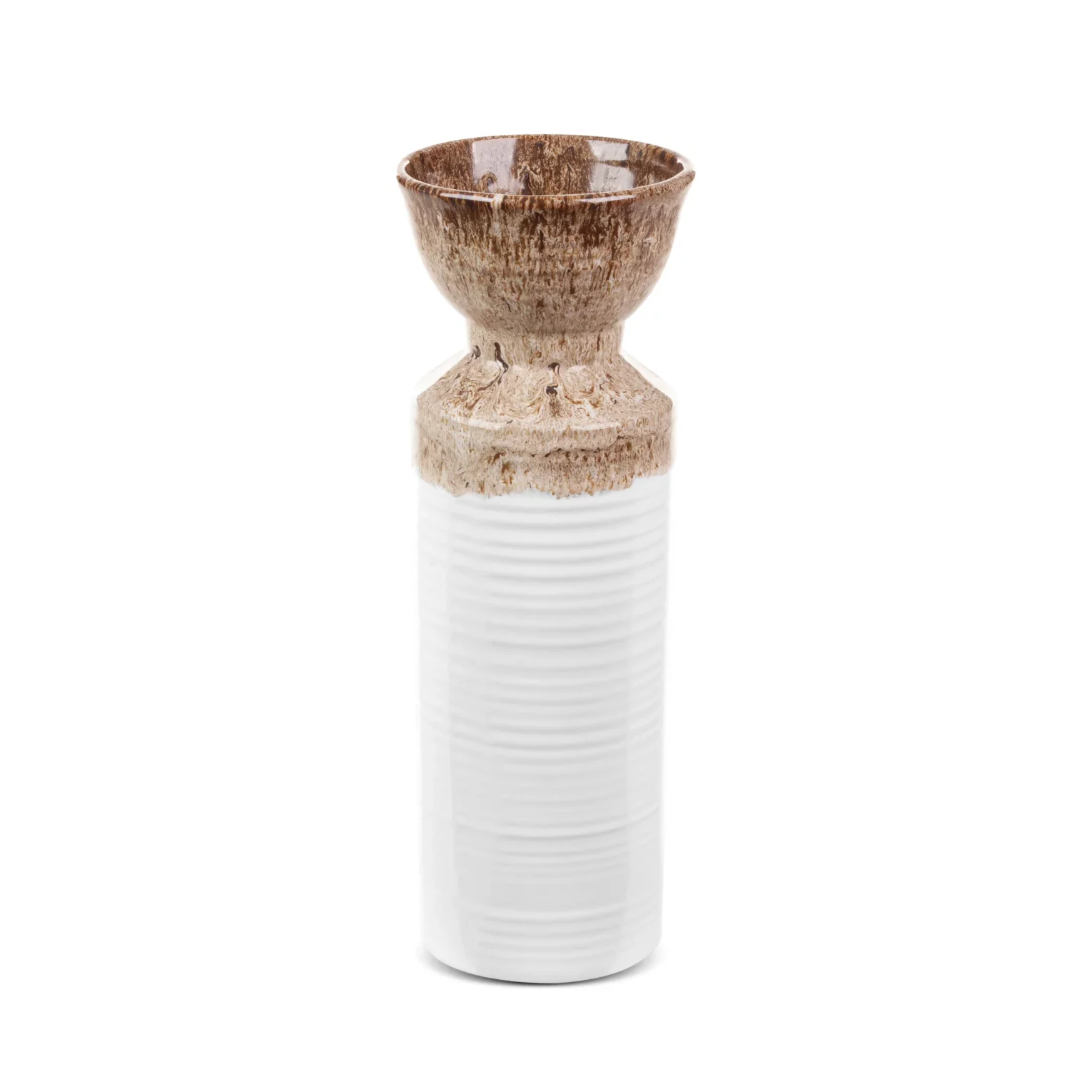 Wazon ceramiczny biało-brązowy  z wytłaczanym wzorem średnica 13x35 cm ERINA