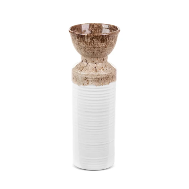 Wazon ceramiczny biało-brązowy  z wytłaczanym wzorem średnica 13x35 cm ERINA