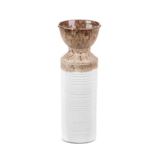 Wazon ceramiczny biało-brązowy z wytłaczanym wzorem średnica 13x35 cm ERINA