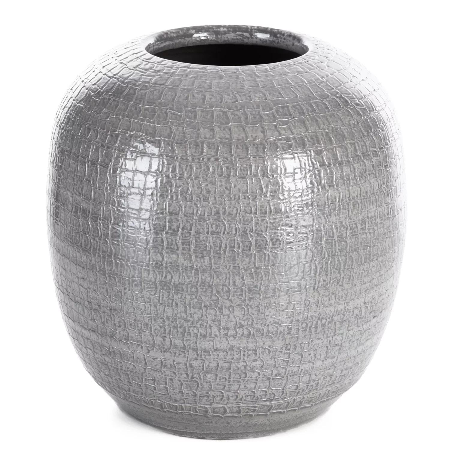 Wazon ceramiczny jasnoszary dekoracyjny z subtelnym wytłaczanym wzorem średnica 22x22 cm