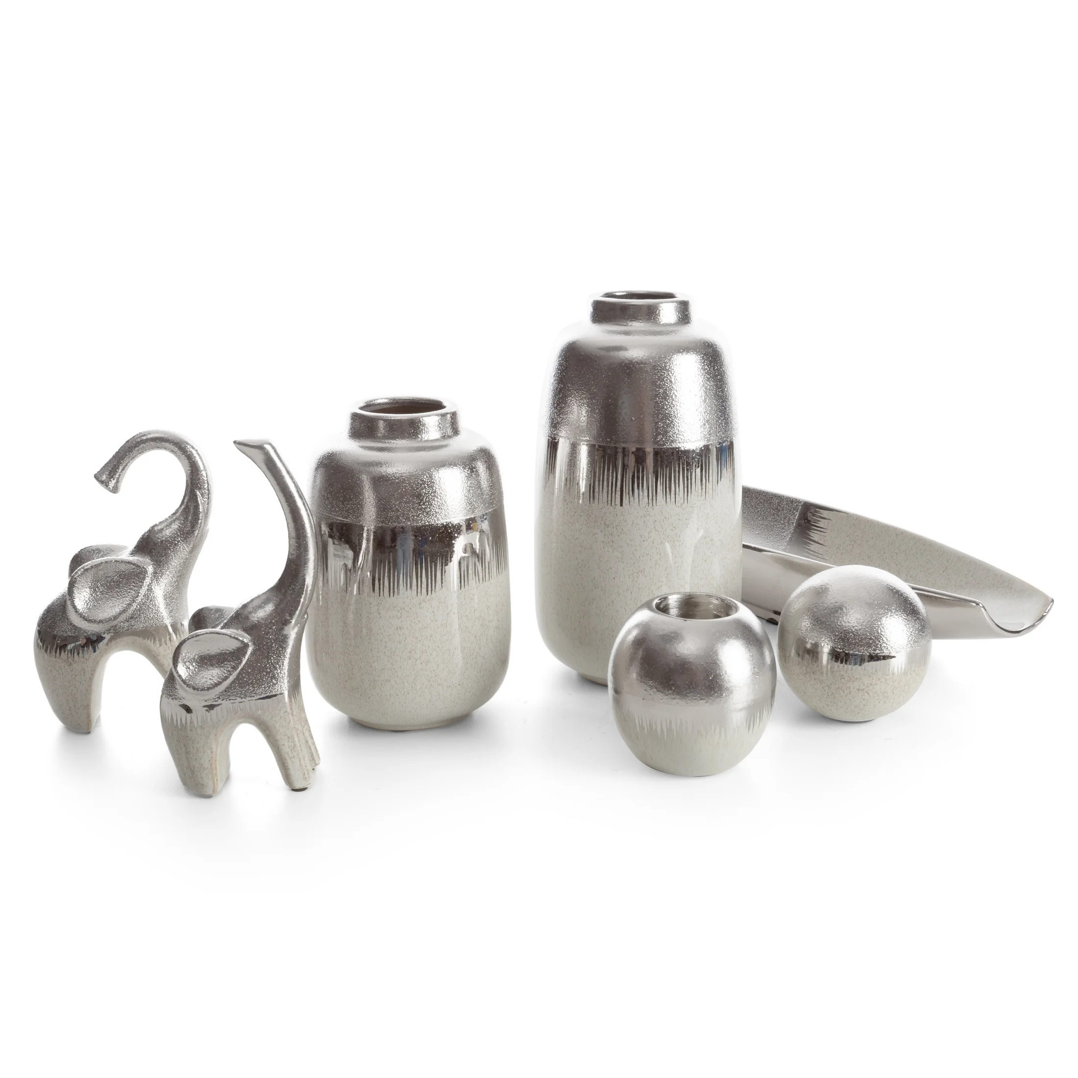 Wazon ceramiczny kremowo-srebrny łączący fakturę granitu z lśniącą powierzchnią 14x14x21 cm MAX 2
