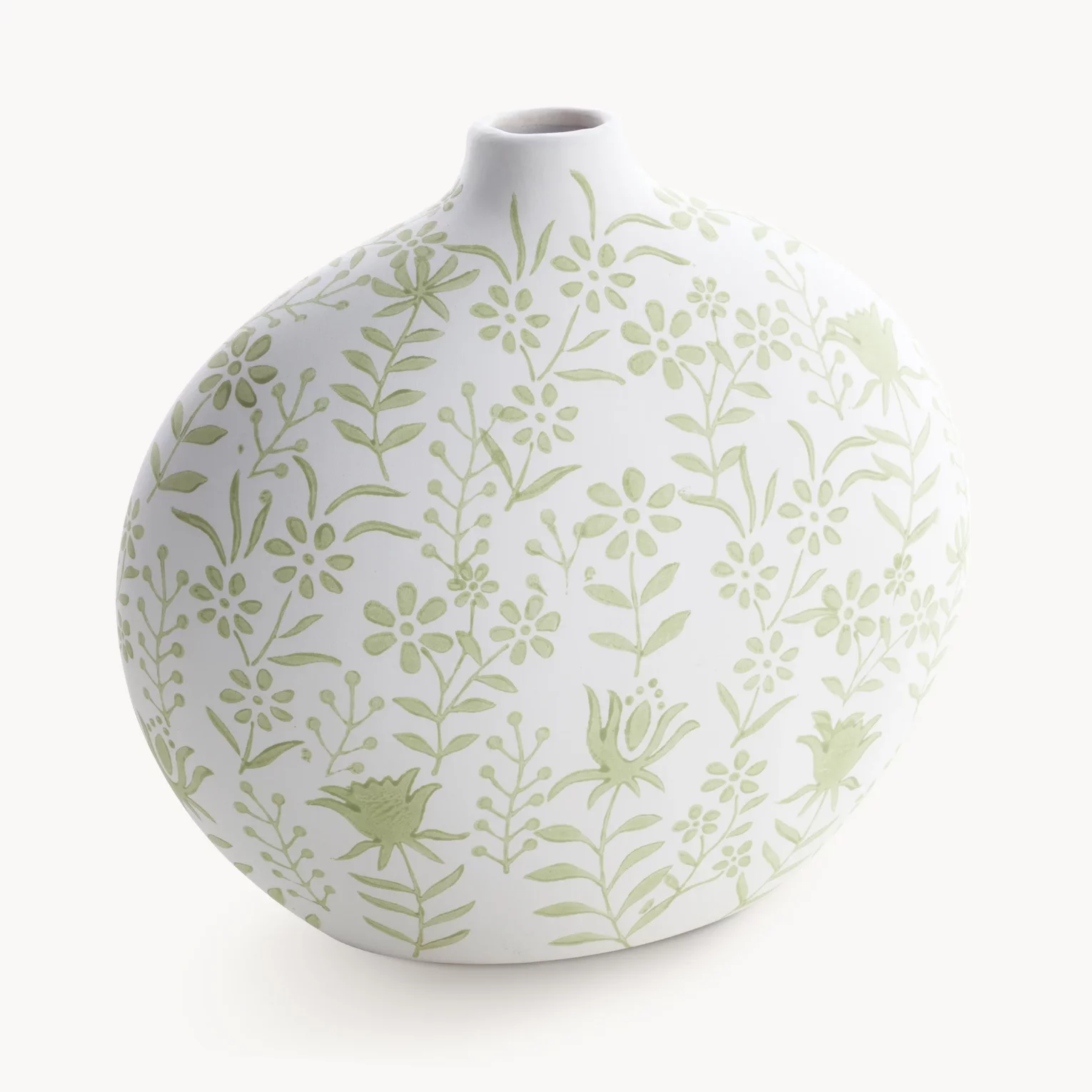 Wazon ceramiczny kremowo-zielony dekoracyjny matowy w drobne kwiatuszki 29x15x28 cm FLORA - kolekcja FOREST SUMMER