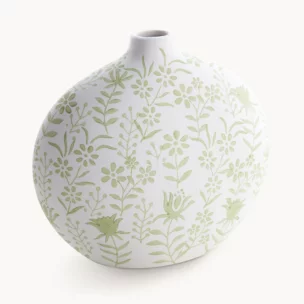 Wazon ceramiczny kremowo-zielony dekoracyjny matowy w drobne kwiatuszki 29x15x28 cm FLORA - kolekcja FOREST SUMMER