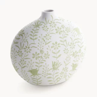 Wazon ceramiczny kremowo-zielony dekoracyjny matowy w drobne kwiatuszki 29x15x28 cm FLORA - kolekcja FOREST SUMMER