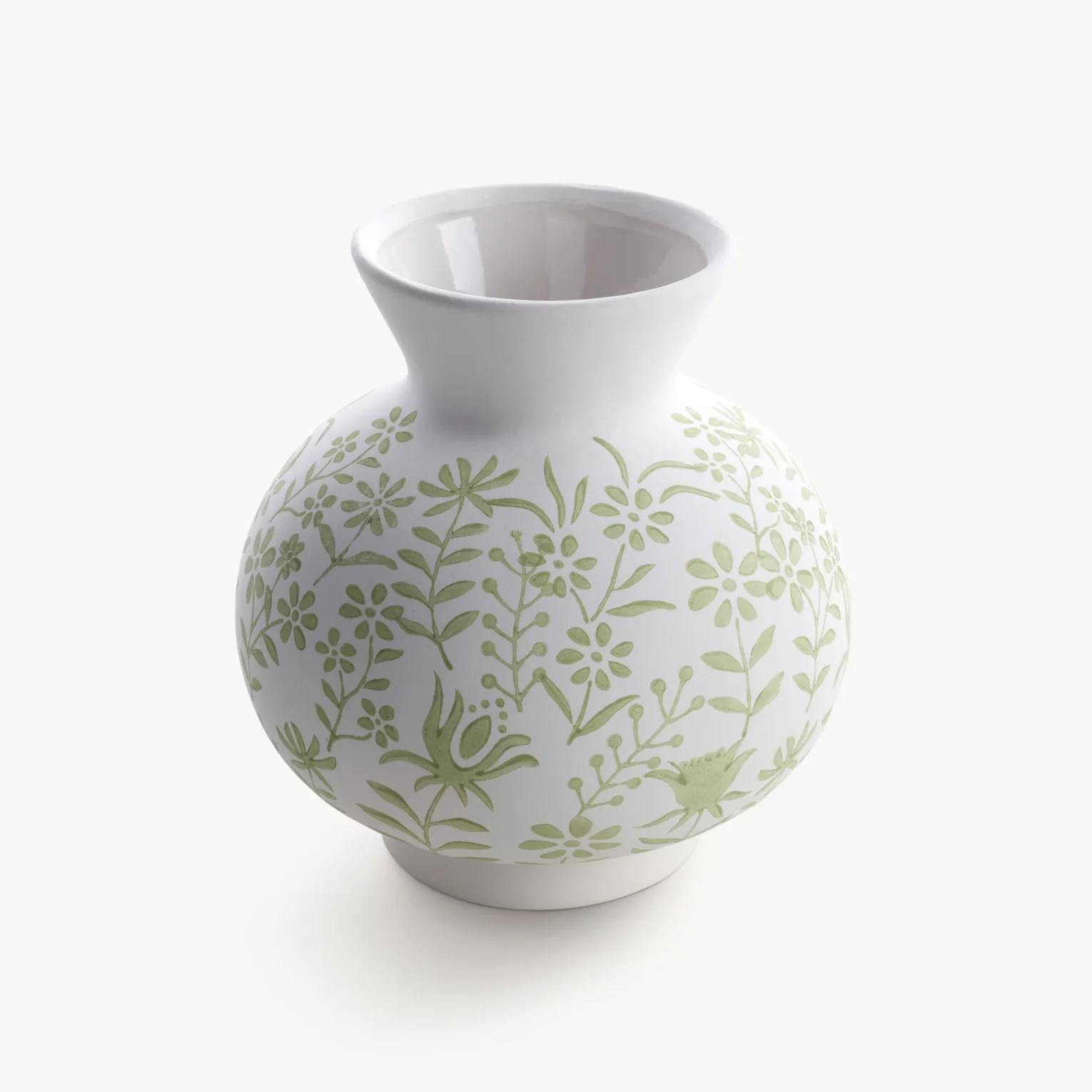 Wazon ceramiczny kremowo-zielony dekoracyjny matowy w drobne kwiatuszki średnica 21x24 cm FLORA - kolekcja FOREST SUMMER