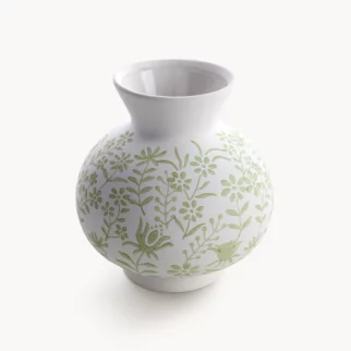 Wazon ceramiczny kremowo-zielony dekoracyjny matowy w drobne kwiatuszki średnica 21x24 cm FLORA - kolekcja FOREST SUMMER