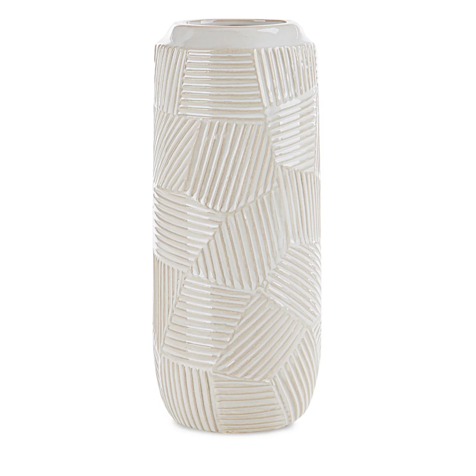Wazon ceramiczny kremowy dekoracyjny  z wytłaczanym wzorem średnica 12x30 cm ROMINA  - kolekcja SEA SUMMER