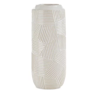 Wazon ceramiczny kremowy dekoracyjny z wytłaczanym wzorem średnica 12x30 cm ROMINA - kolekcja SEA SUMMER