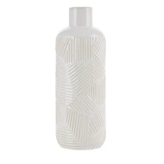 Wazon ceramiczny kremowy dekoracyjny z wytłaczanym wzorem średnica 12x33 cm ROMINA - kolekcja SEA SUMMER