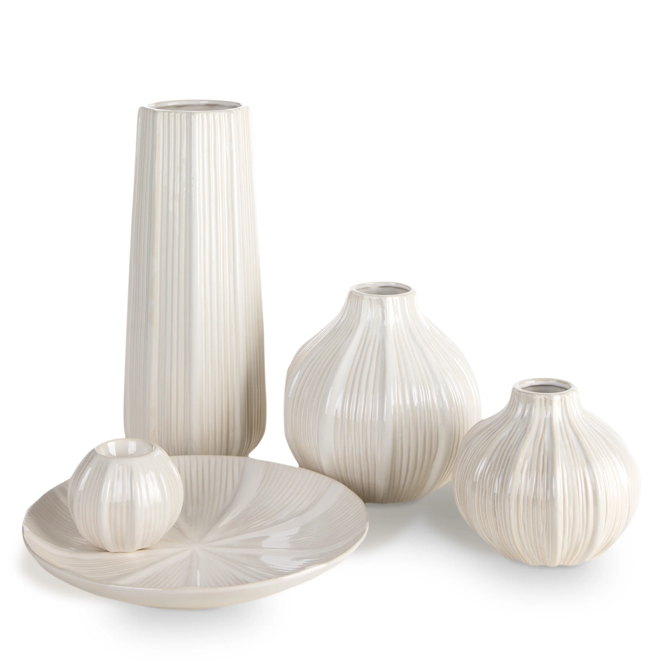 Wazon ceramiczny kremowy dekoracyjny z wytłaczanym wzorem średnica 21x20 cm GARET