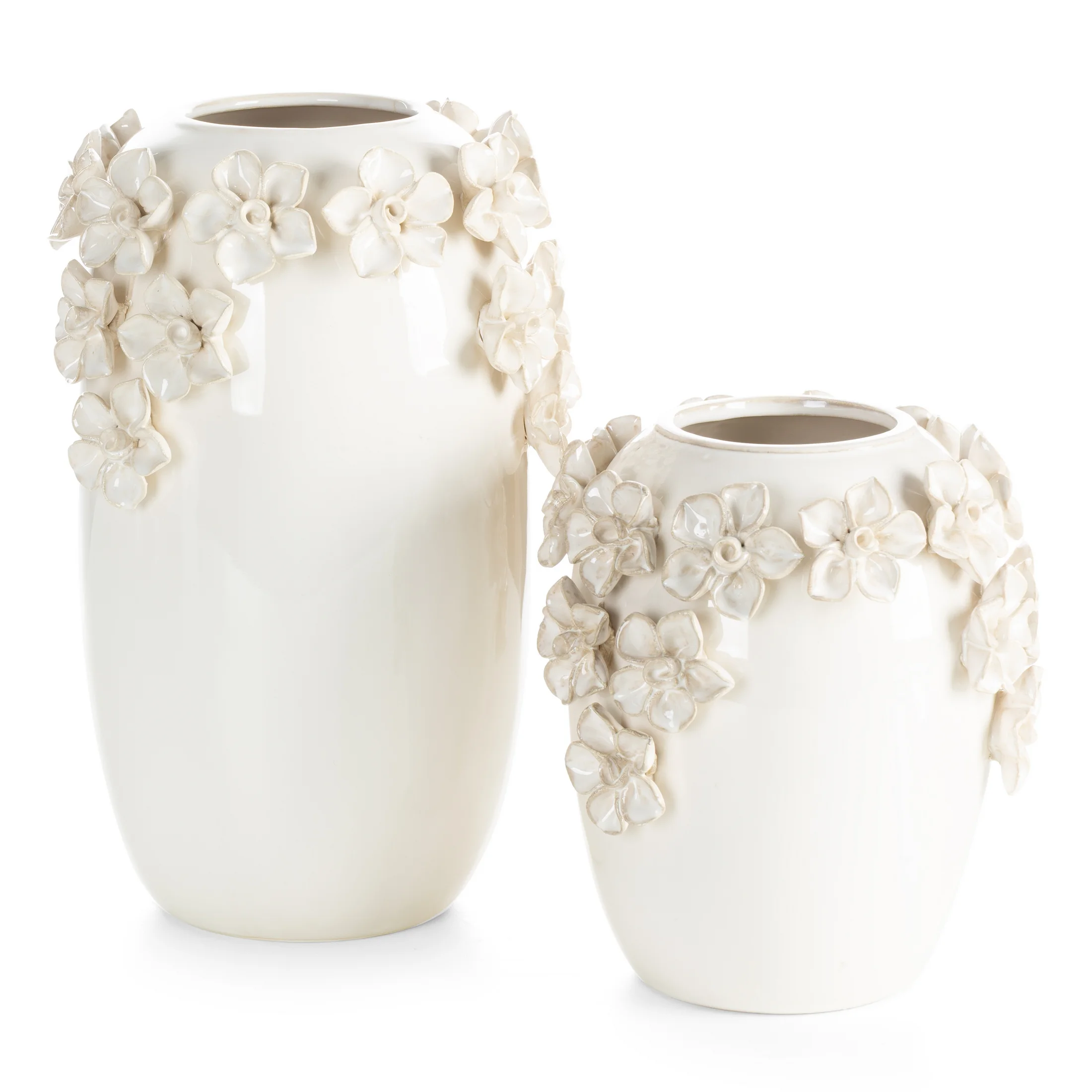 Wazon ceramiczny kremowy zdobiony kwiatami 3D 19x30 cm DIANA