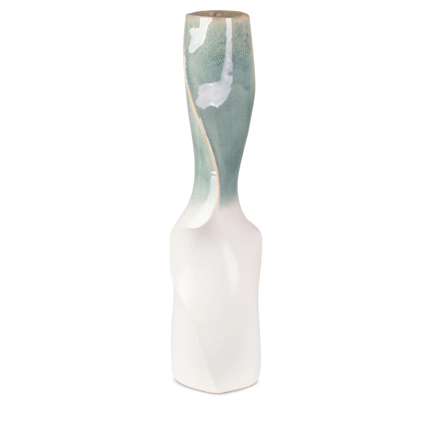 Wazon ceramiczny kremowo-miętowy w stylu boho z efektem ombre średnica 16x62 cm LIANA