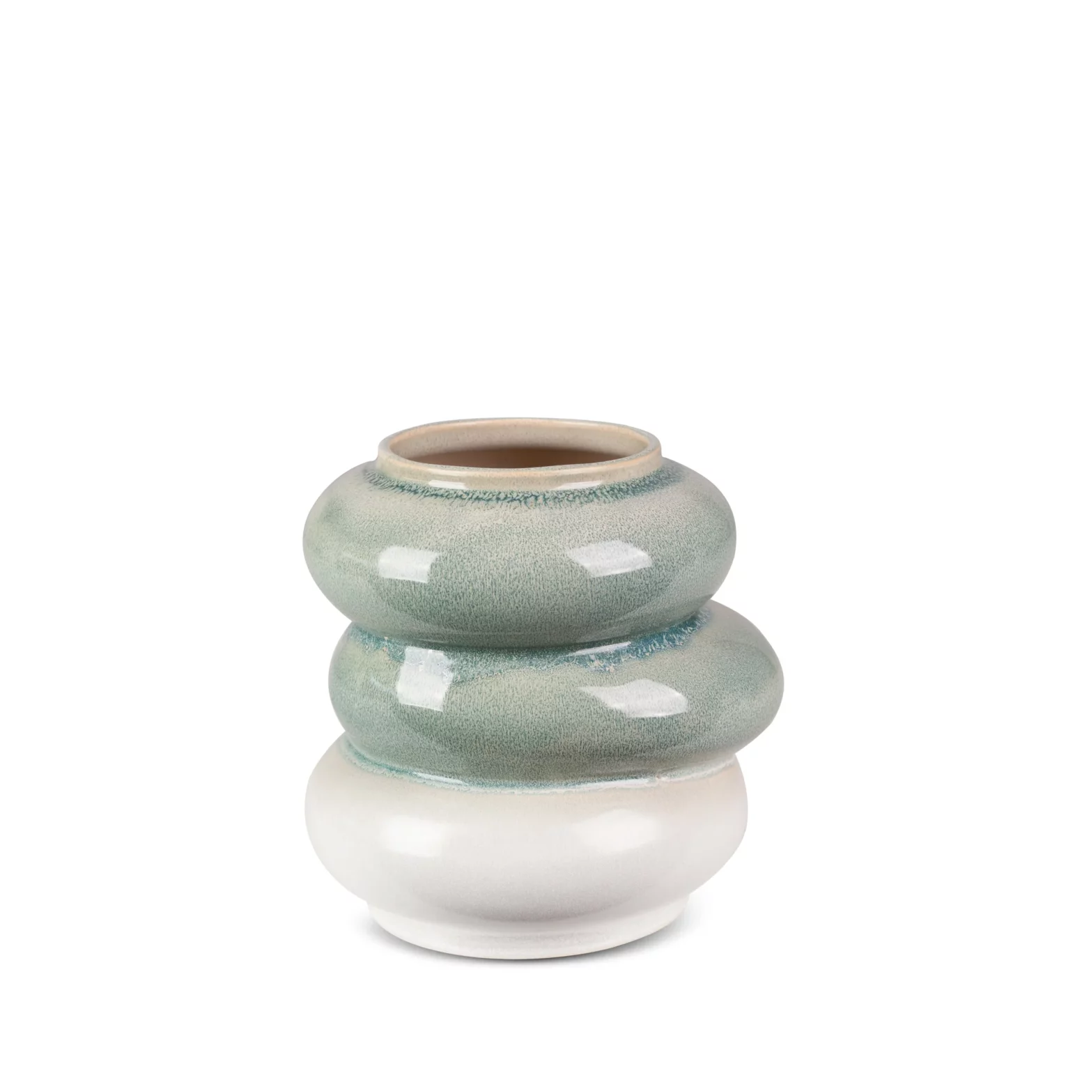 Wazon ceramiczny kremowo-miętowy w stylu boho z efektem ombre 19x18x19 cm LIANA