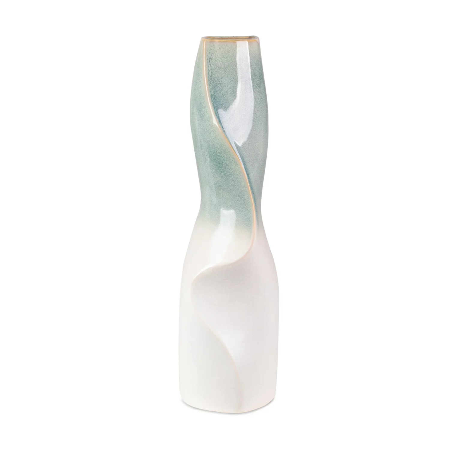 Wazon ceramiczny kremowo-miętowy w stylu boho z efektem ombre 14x13x47 cm LIANA